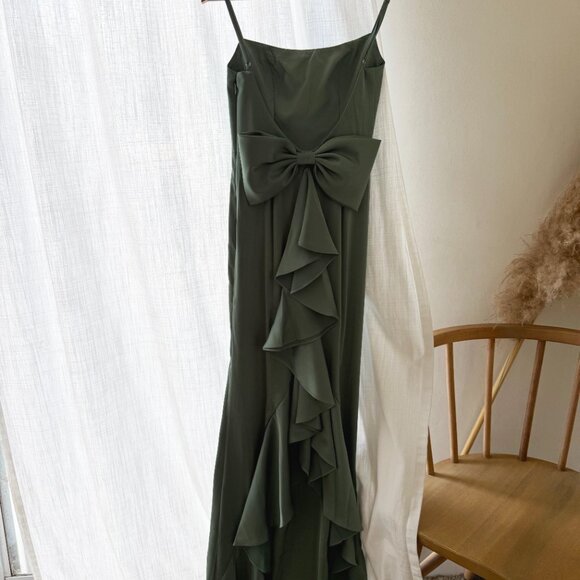 Barbie x Azazie Mermaid Bow Stretch Satin Floor-Length Dress Matcha - Picture 6 of 6